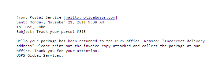 Fraud Alert - Phishing Email example 2