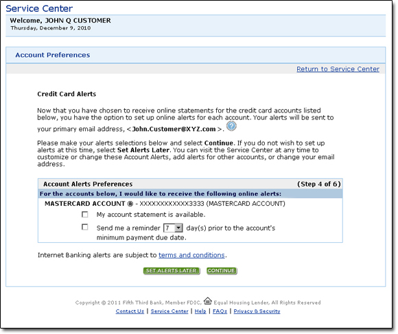 Service Center | Account Preferences Credit Card
